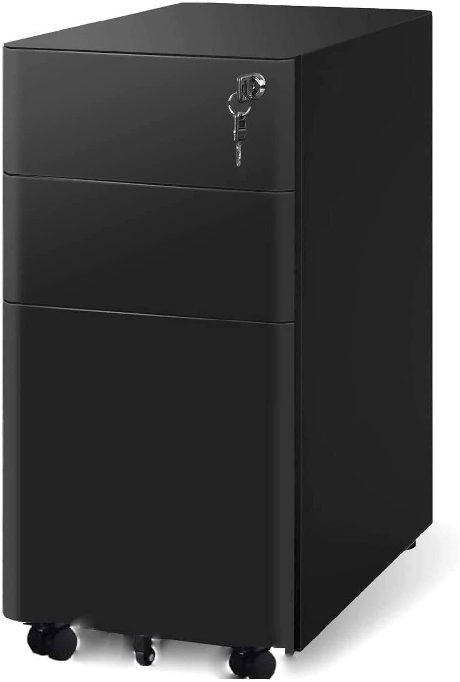 Black Metal 3 Drawer Mobile File Cabinet T7201