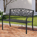 Black Steel Patio Bench with Back and Cast Iron Armrest I119150
