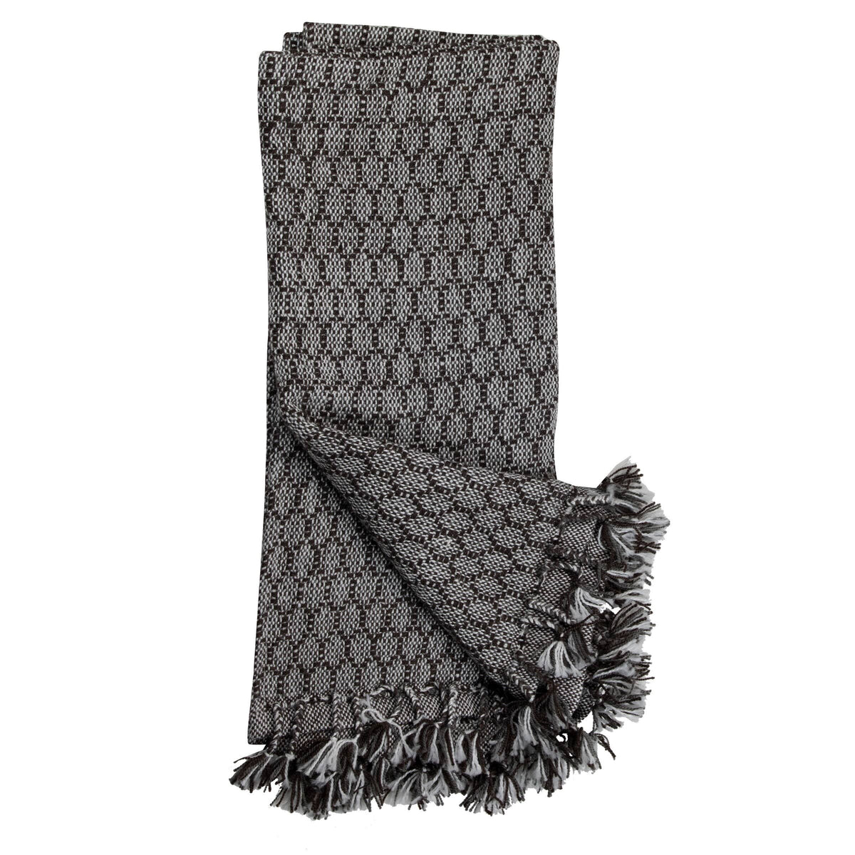 Honeycomb Pattern Hand Woven 50 x 60 inch Throw Blanket with Hand Tied Tassels E720257