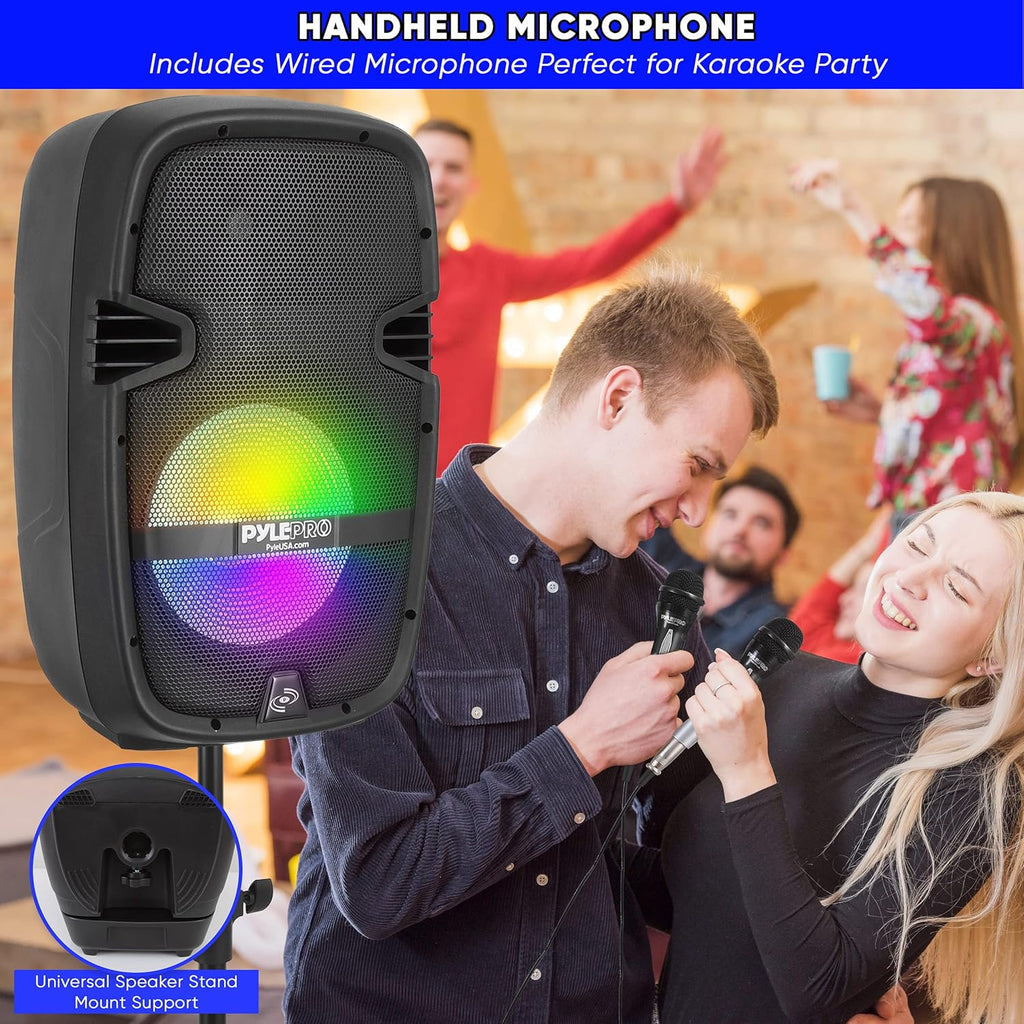 Black Portable Wireless Bluetooth PA Speaker DJ Mixer Bundle with Dual Speaker, Mixer, Microphone, Stand, Cable J1603