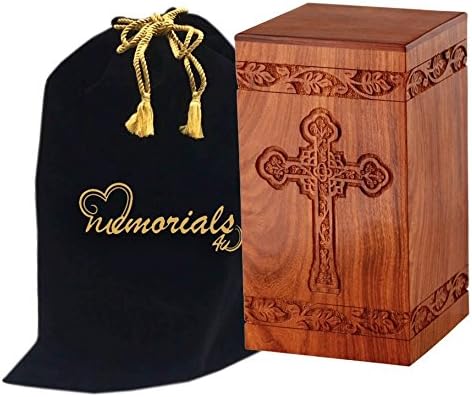 Solid Rosewood Cremation Urn with Hand-Carved Cross Design, Pack of 2 E17871