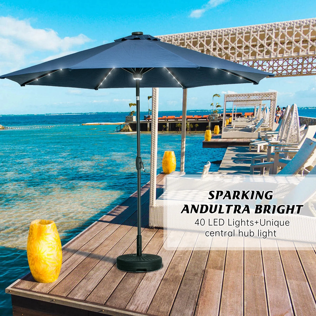 10ft Solar Powered Patio Umbrella with 40 LED Lights W4736