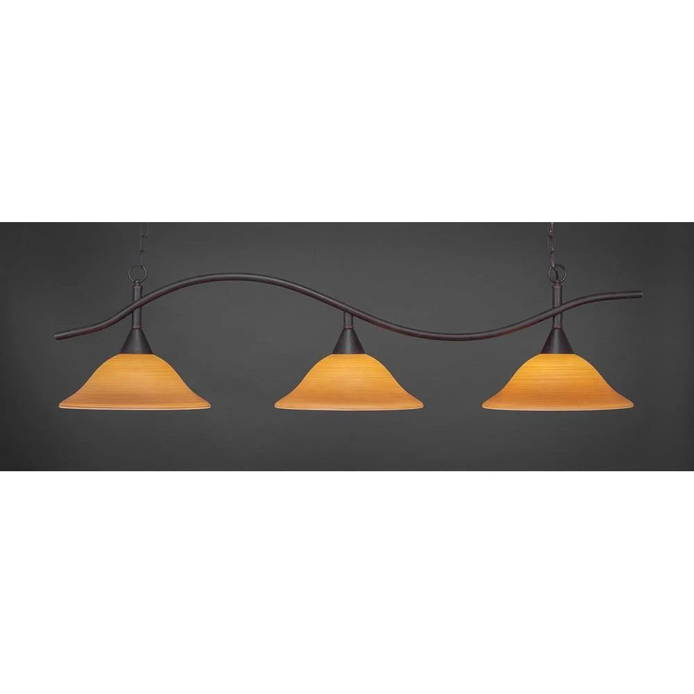 Three Light Billiard Dark Granite Finish with Cayenne Linen Glass G9820