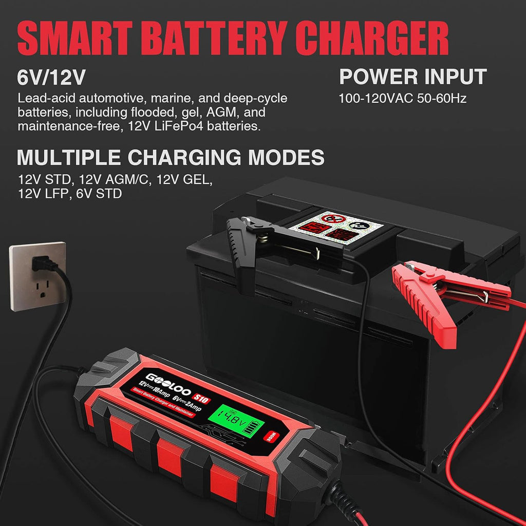 10-Amp 6V 12V Fully Automatic Battery Charger Maintainer, Pack of 2 M48130