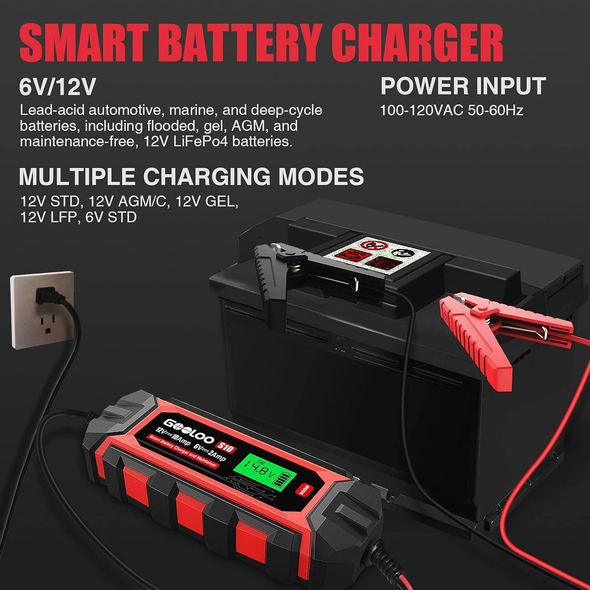 10-Amp 6V 12V Fully Automatic Battery Charger Maintainer, Pack of 2 M48130