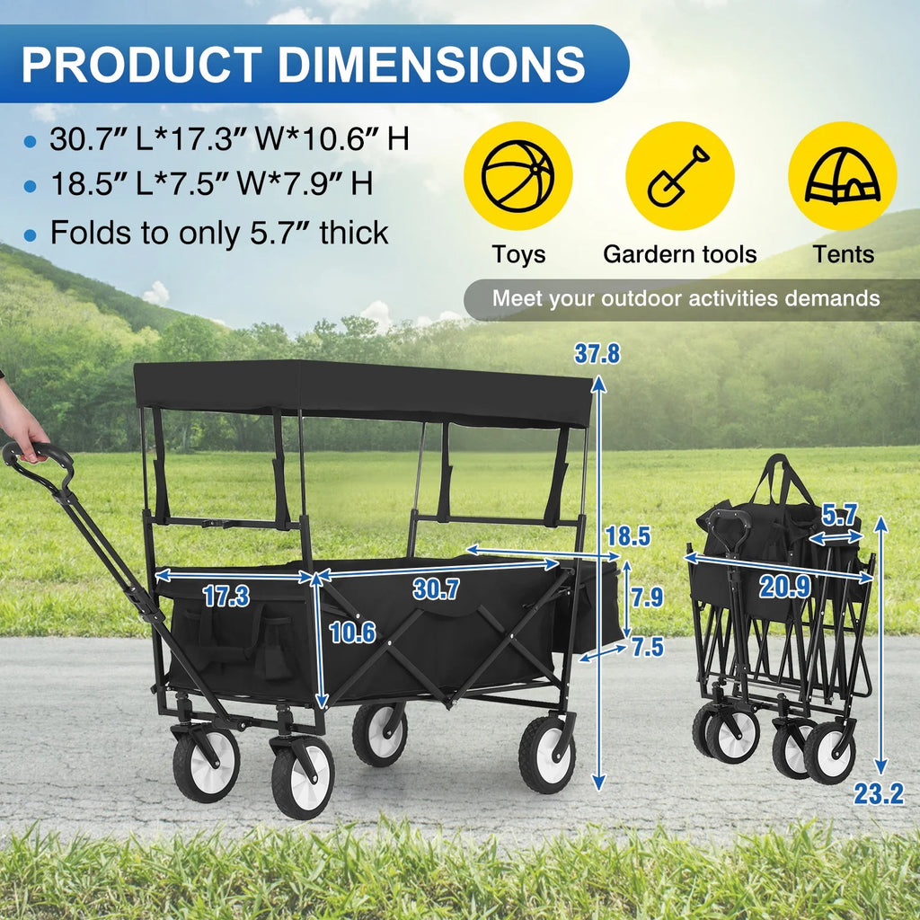 Black Folding Wagon Cart with Removable Canopy X577365