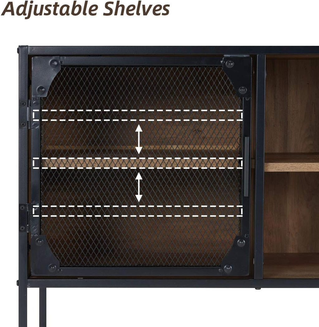 Rustic Brown Kitchen Storage Cabinet with Metal Mesh Doors and Adjustable Shelves S769