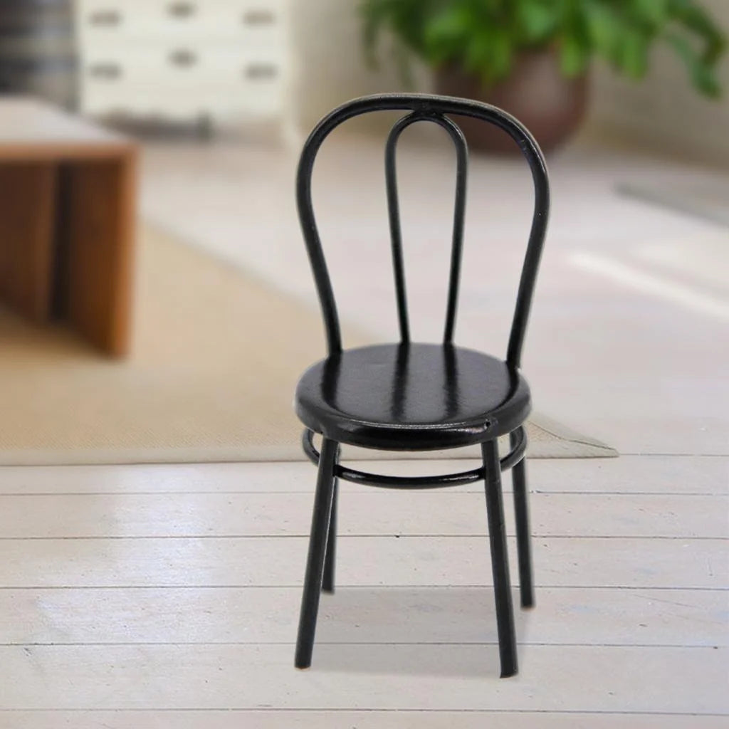 Black Metal Dollhouse Miniature Dining Furniture Seat X25880