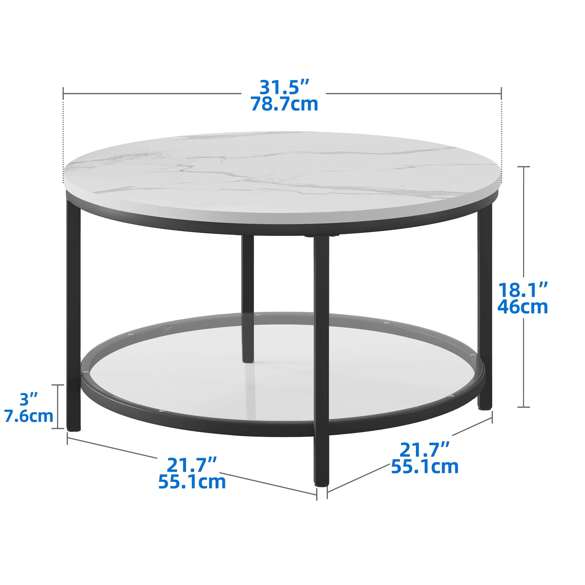 2-Tier Round Coffee Table with Glass Shelf P681607