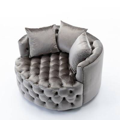 Gray Velvet Tufted Swivel Barrel Chair L245109