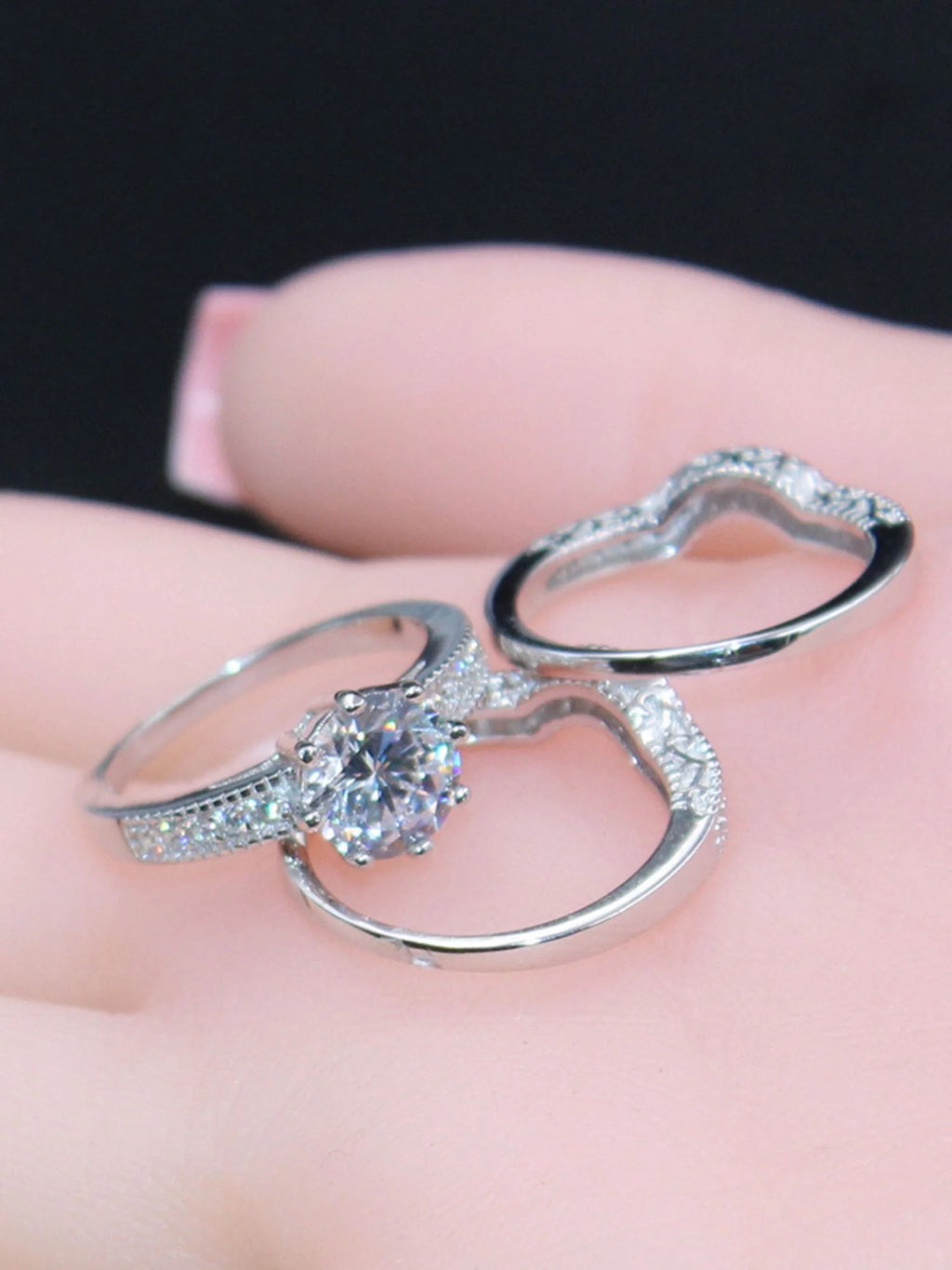 Sterling Silver CZ Engagement Ring Set Z91676