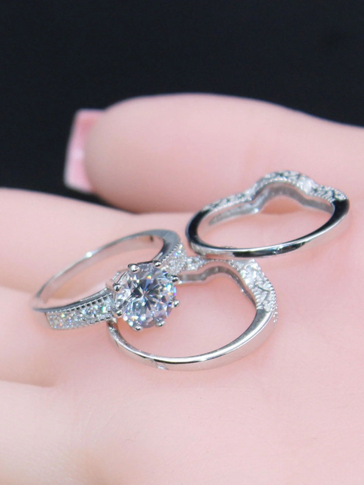 Sterling Silver CZ Engagement Ring Set Z91676