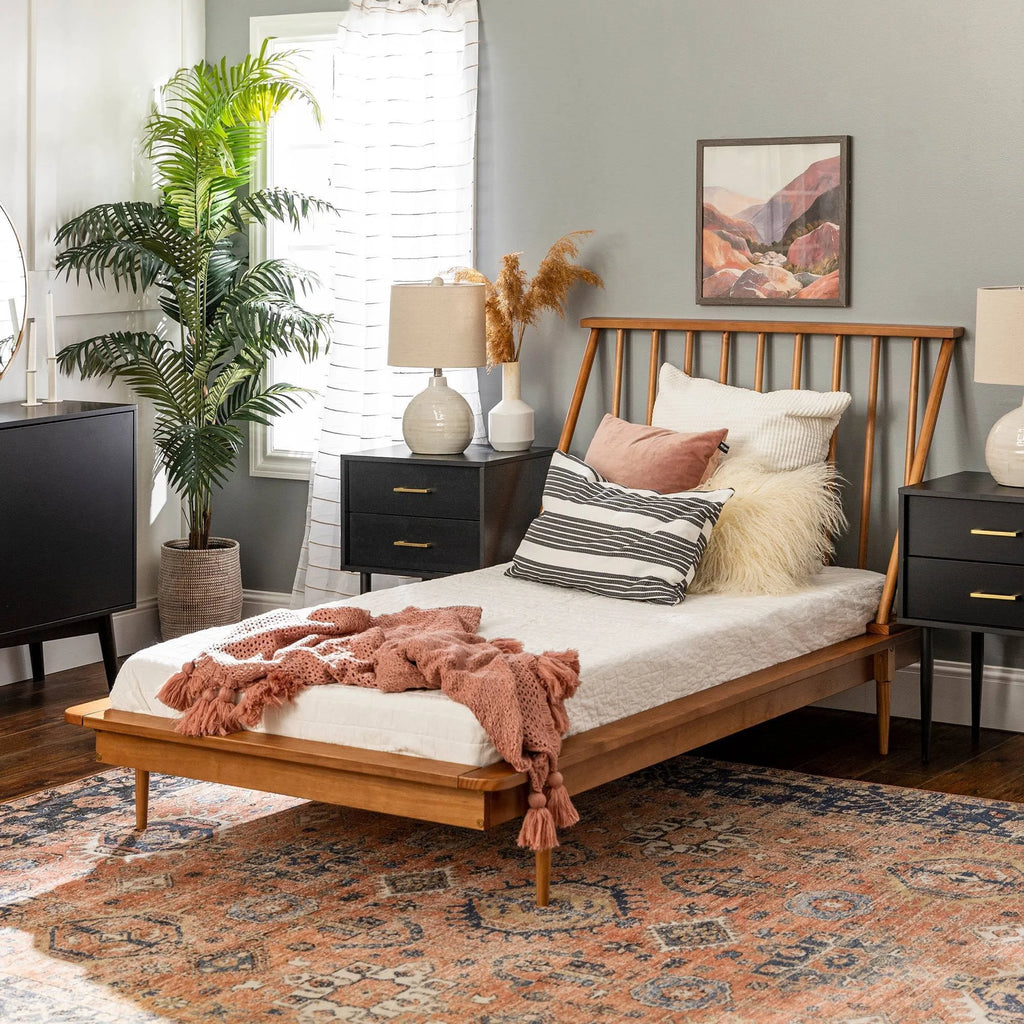 Twin Solid Wood Spindle Bed Caramel J467