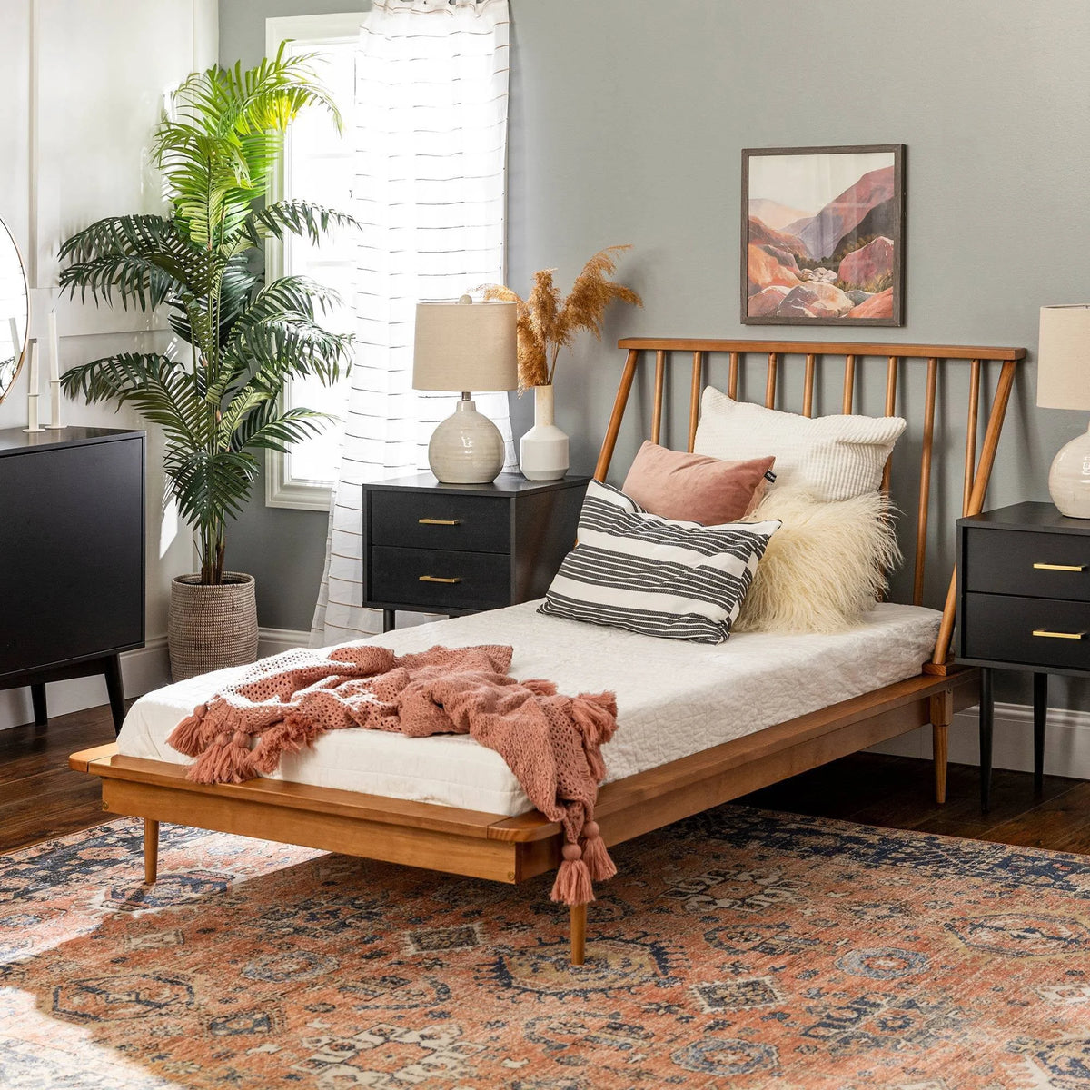 Twin Solid Wood Spindle Bed Caramel J467