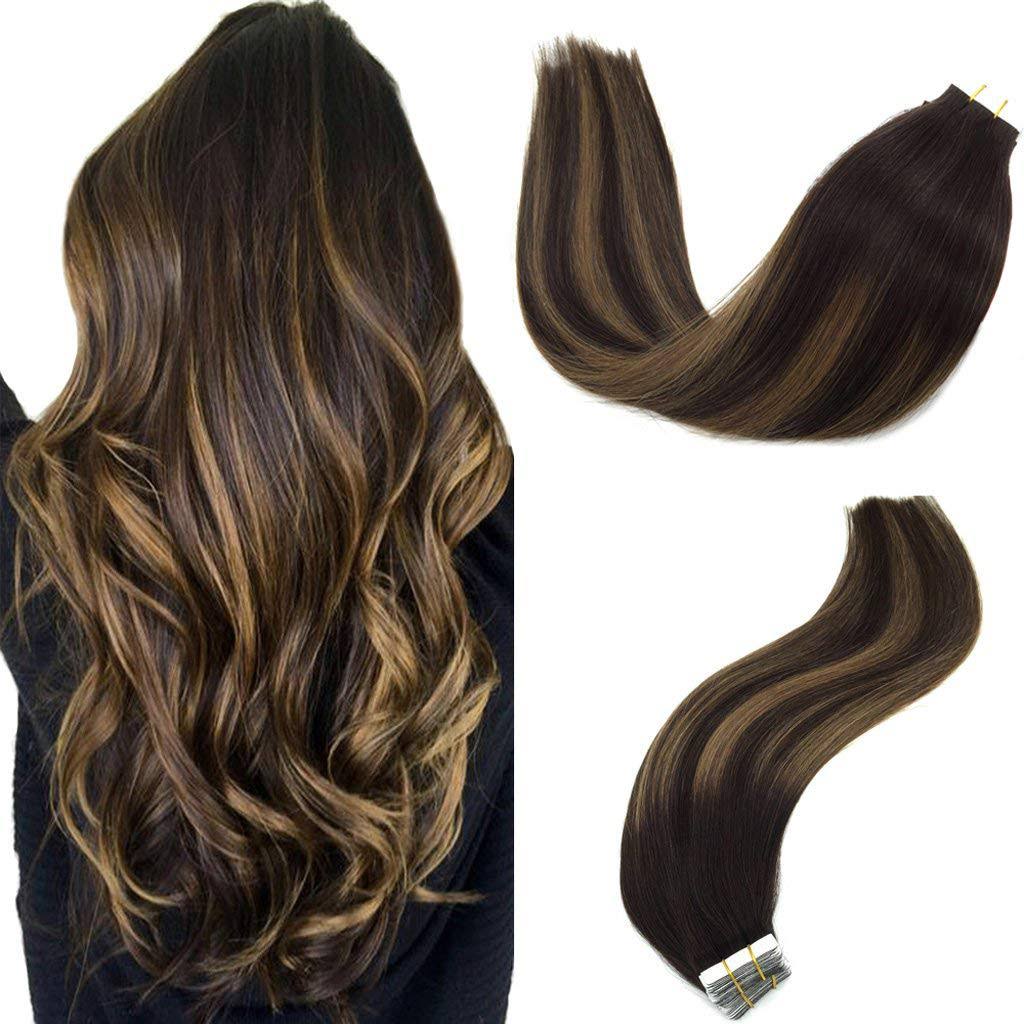 24 inch Tape in Hair Extensions Balayage Dark Brown to Light Brown X361076