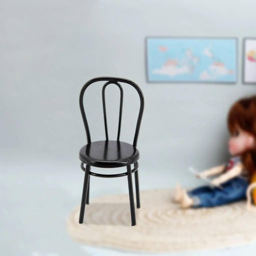 Black Metal Dollhouse Miniature Dining Furniture Seat X25880