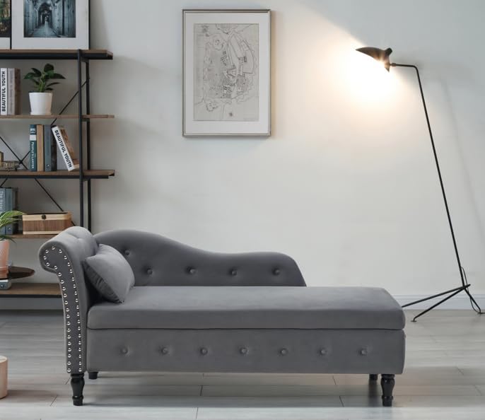 Blue Upholstered Chaise Lounge Chair with Pillow S541