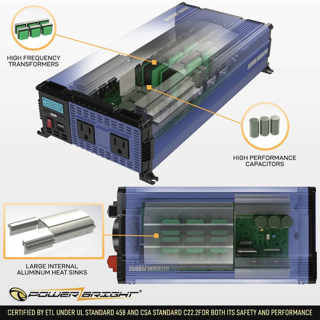 4000 Watts Modified Sine Wave Power Inverter 12V to 110V DC to AC Converter with Dual AC Outlets and 2 USB Ports D2734