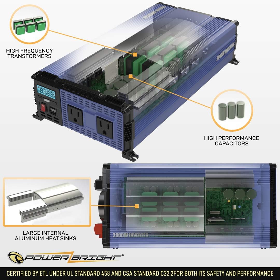 4000 Watts Modified Sine Wave Power Inverter 12V to 110V DC to AC Converter with Dual AC Outlets and 2 USB Ports D2734