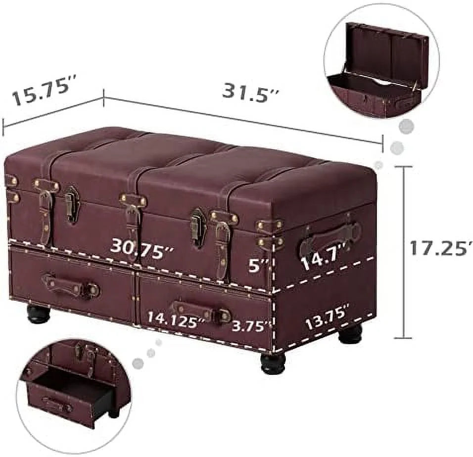 Vintage Faux Leather Ottoman Bench X158148