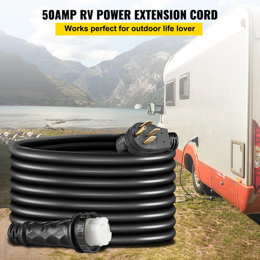 RV Shore Power Extension Cord 50A 36ft 125/250V STW 6AWG/3C+8AWG/1C NEMA SS2-50R Twist Lock Plug NEMA 14-50P J971