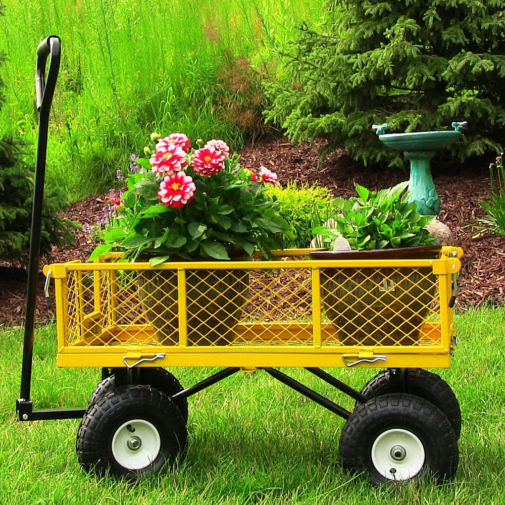 Yellow Utility Cart with Removable Folding Sides A957
