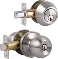 Keyed Alike Entry Knob and Deadbolt Set Satin Nickel, Single Cylinder Handleset Combo Pack, 3 Sets Pack of 2 E405