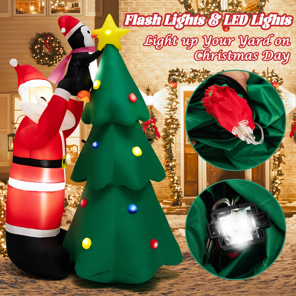 6FT Christmas Inflatable Tree Santa Claus & Penguin Decor with LED Lights E946758