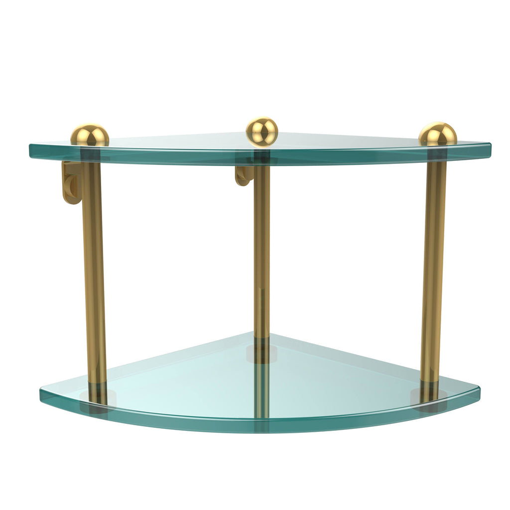 Polished Brass Two Tier Corner Glass Shelf P591