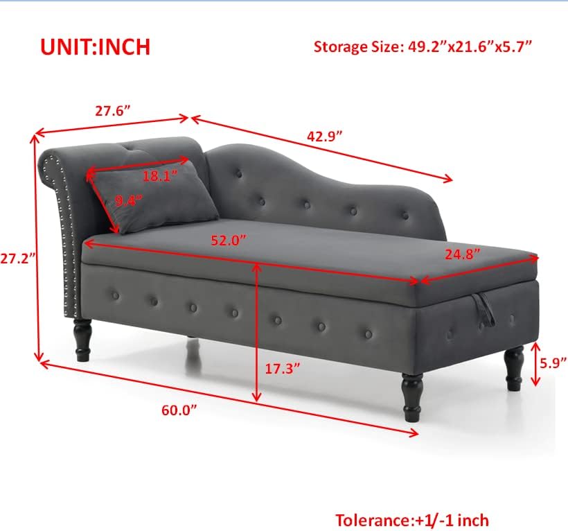 Blue Upholstered Chaise Lounge Chair with Pillow S541