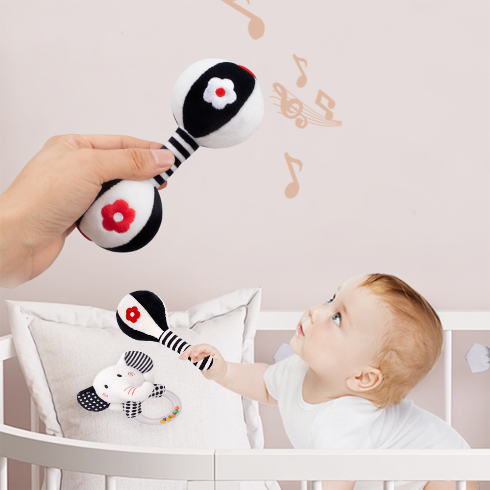 3PCS Soft High Contrast Black and White Plush Baby Rattles N701
