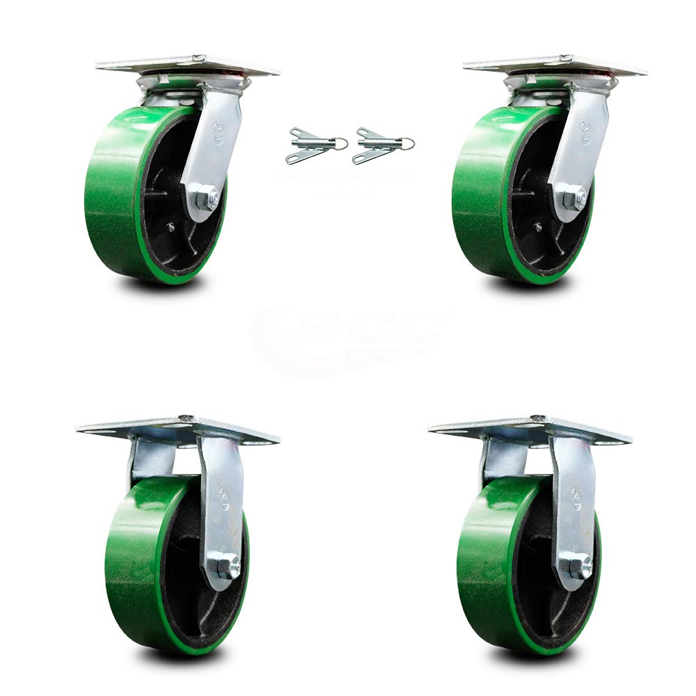 Set of 4 Polyurethane Swivel Casters with Green Wheels B40179