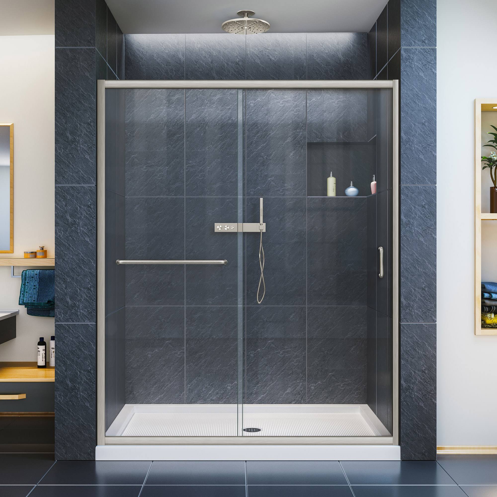 72 in. Semi-Frameless Sliding Shower Door Clear Glass Brushed Nickel L897733