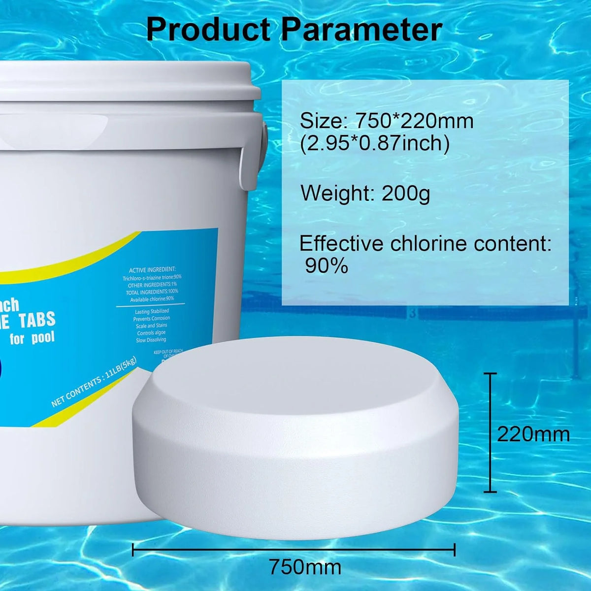 11 lb 3 inch Chlorine Tablets, 90% Available Chlorine, 11-Pound Bucket S261233