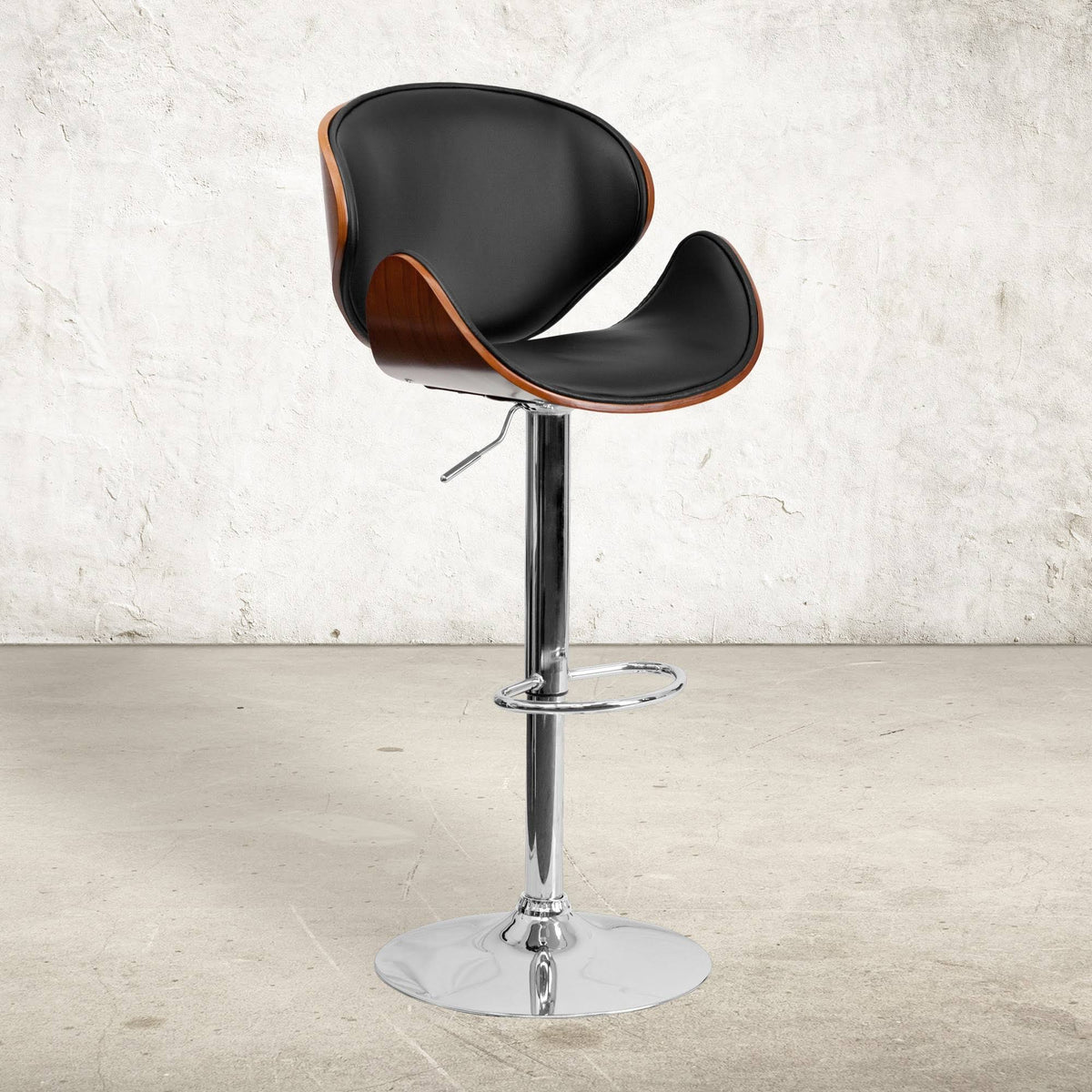 Walnut Bentwood Bar Stool with Curved Vinyl Seat and Back X592