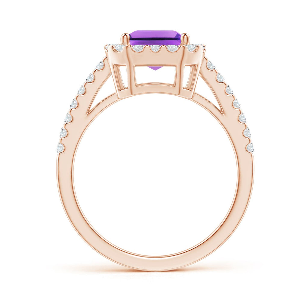 Natural 2.2 Ct. Amethyst with Diamond Halo Ring in 14K Rose Gold L1055
