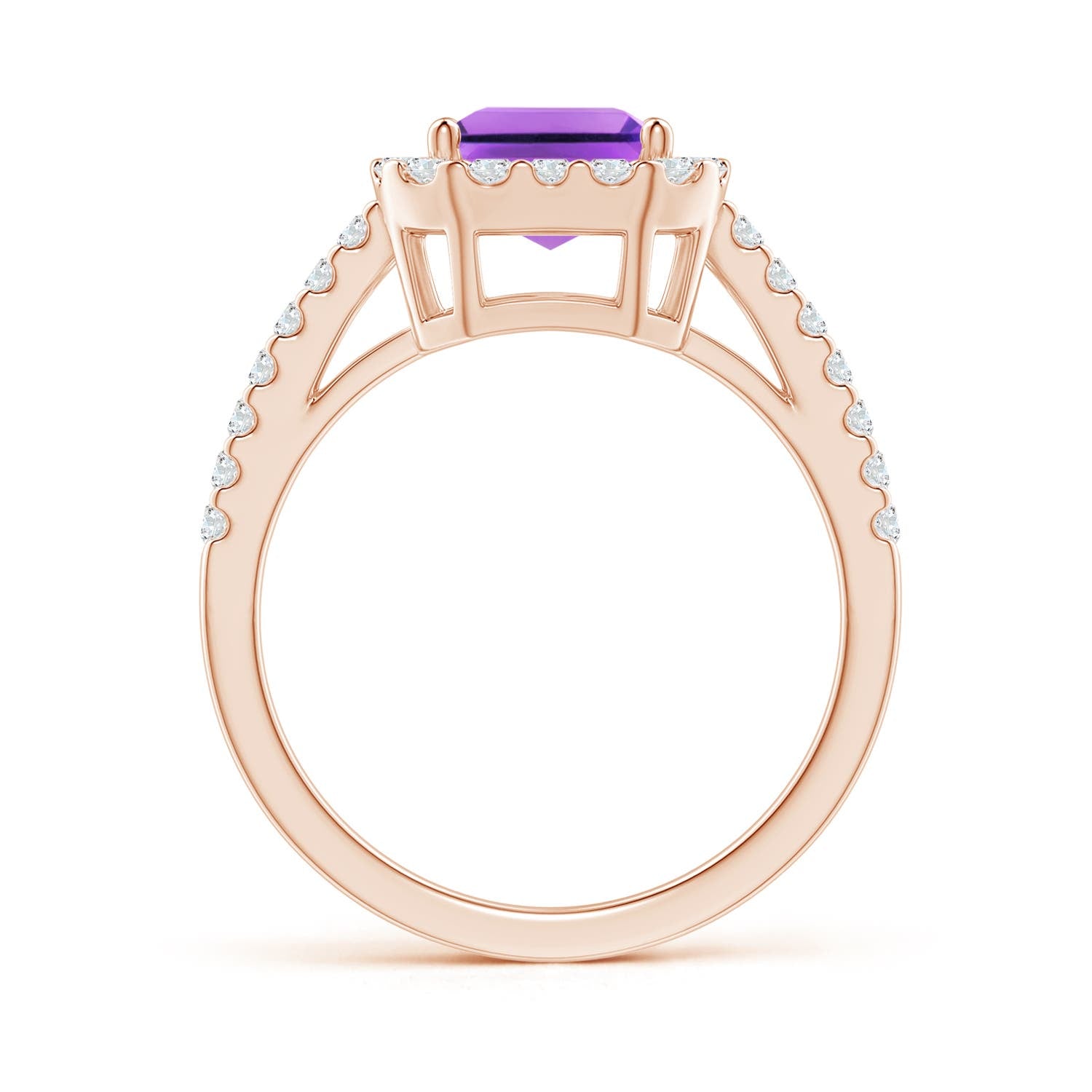 Natural 2.2 Ct. Amethyst with Diamond Halo Ring in 14K Rose Gold L1055