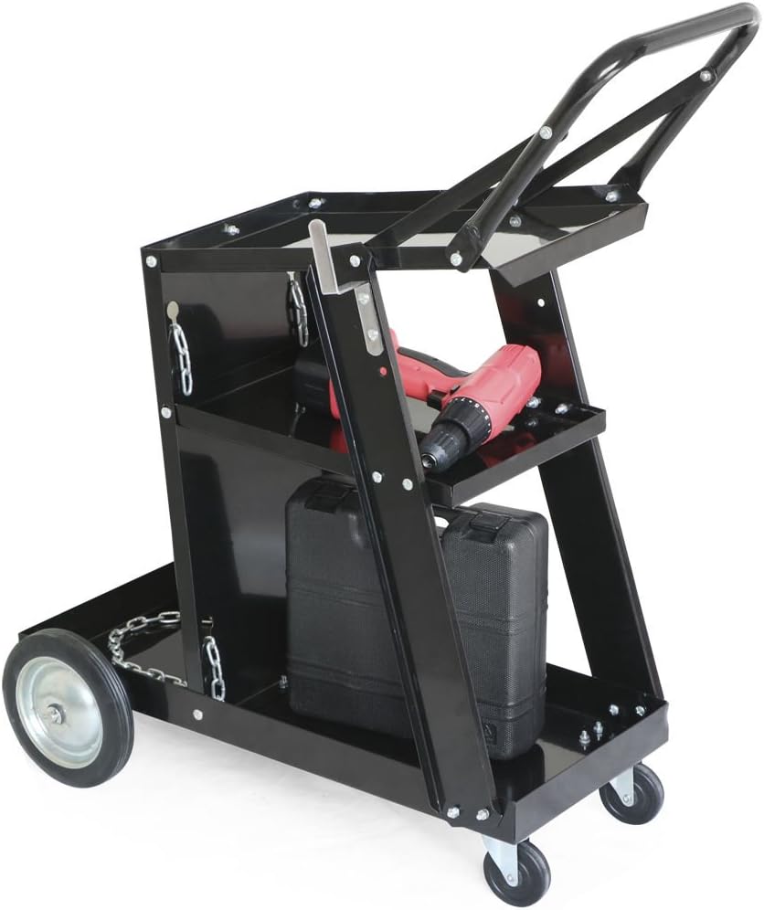 Black Heavy Duty Rolling Welding Cart with Wheels and Tank Storage K884800