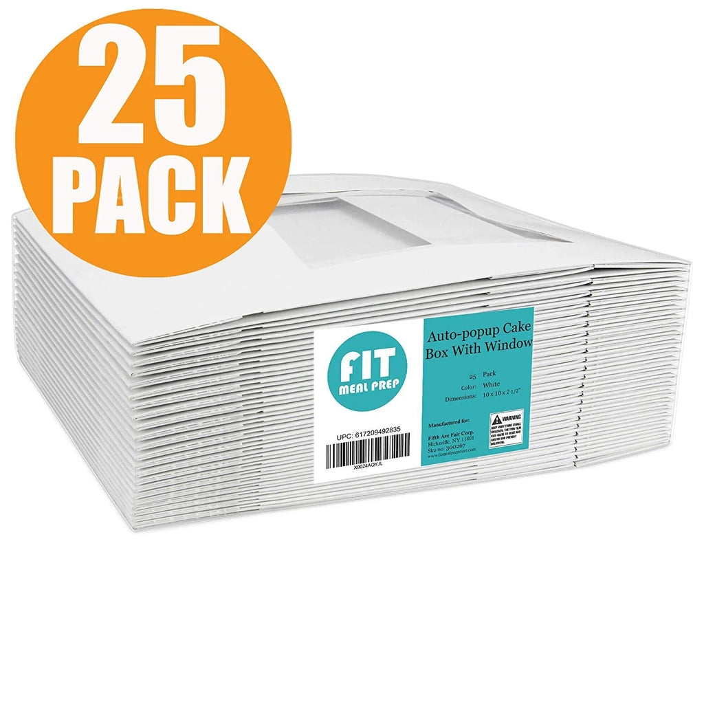 [25 Pack] White Cardboard Pie Box with Window 10x10x2.5" C7644