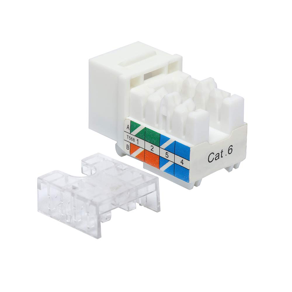 Cat6 RJ45 Keystone Jacks 50 Pack, Punch Down Wall Jack Adapter 90-Degree White U3195