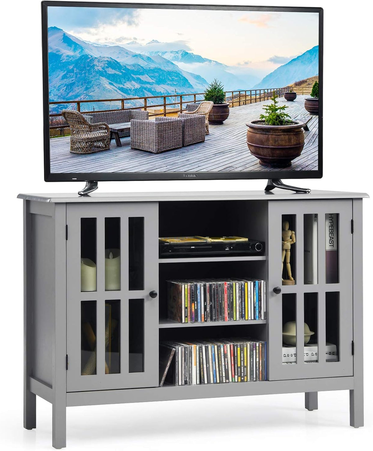 Brown Wood TV Stand with Storage Cabinet H7885