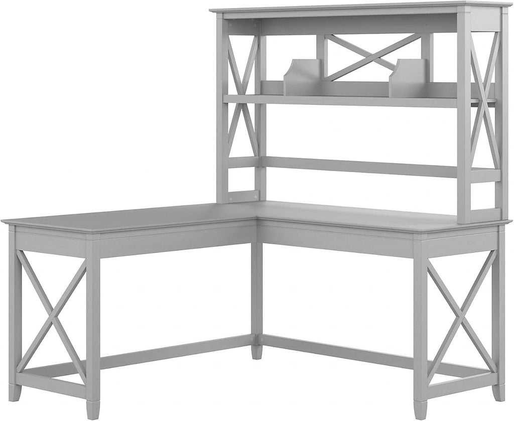 L Shaped Desk with Hutch, 60W, Cape Cod Gray Q514794
