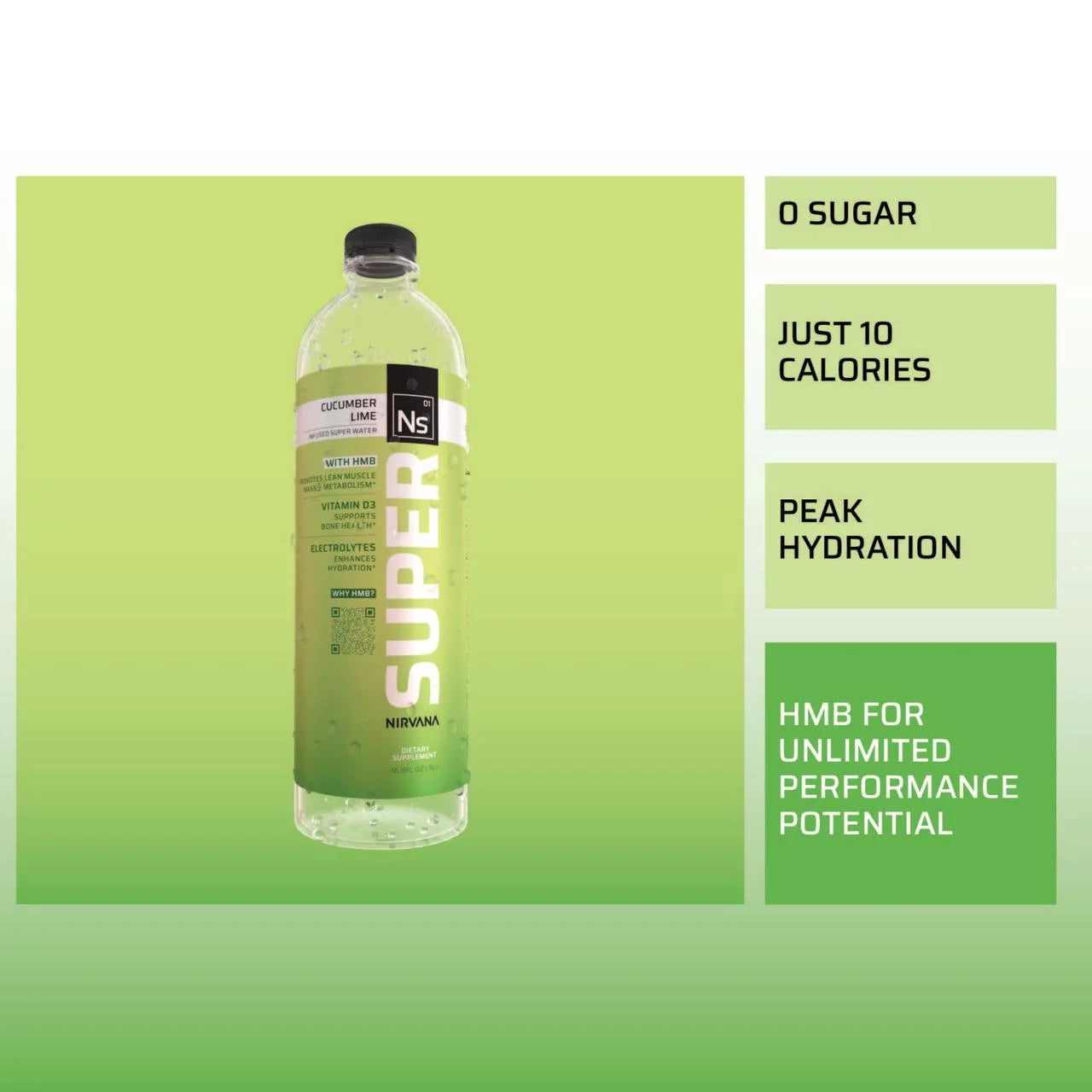 Cucumber Lime HMB Infused Natural Spring Water, 16.9 Fl oz Bottles (12 Pack) T670176