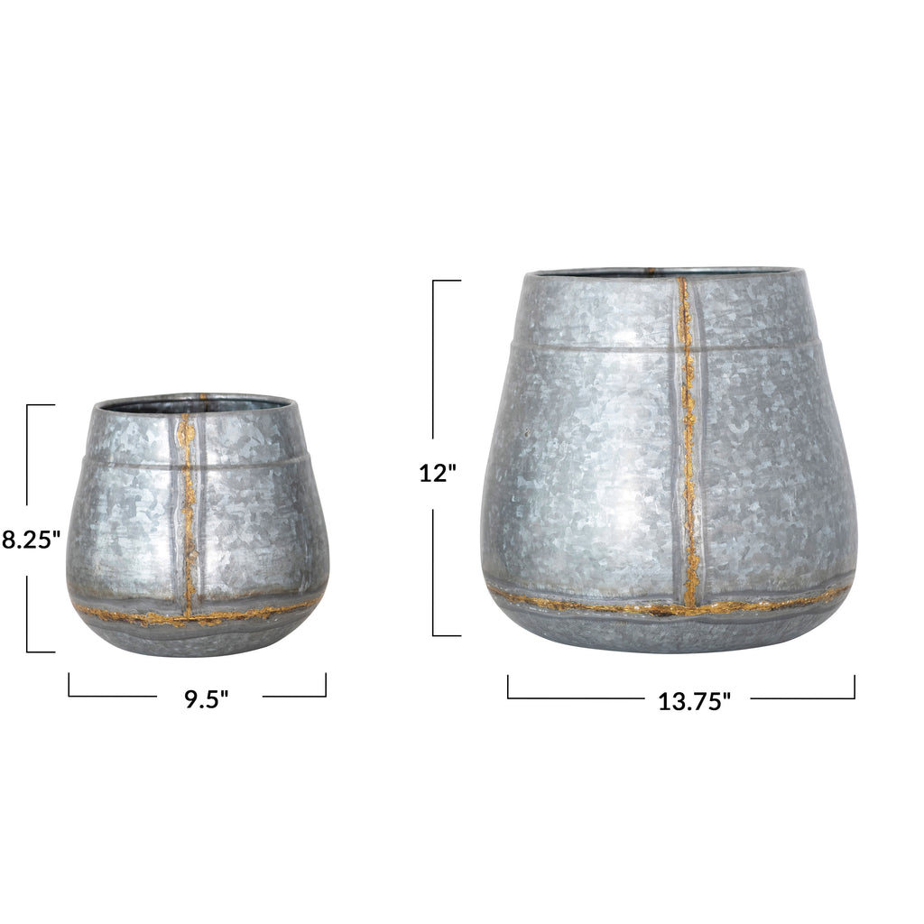 Galvanized Metal Planters, Antique Zinc Finish, Set of 2 R575796