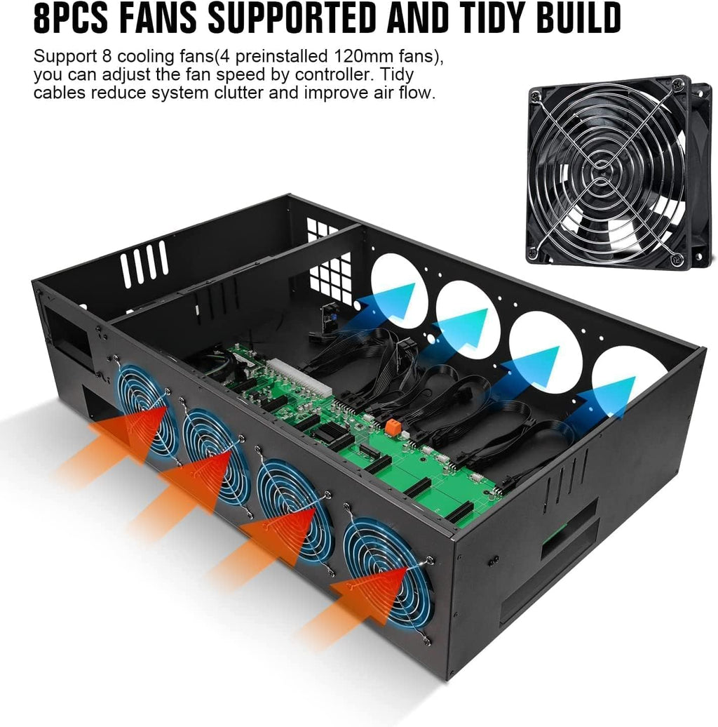 8 Ports GPU Mining Frame Case with 8 Cooling Fans Q572