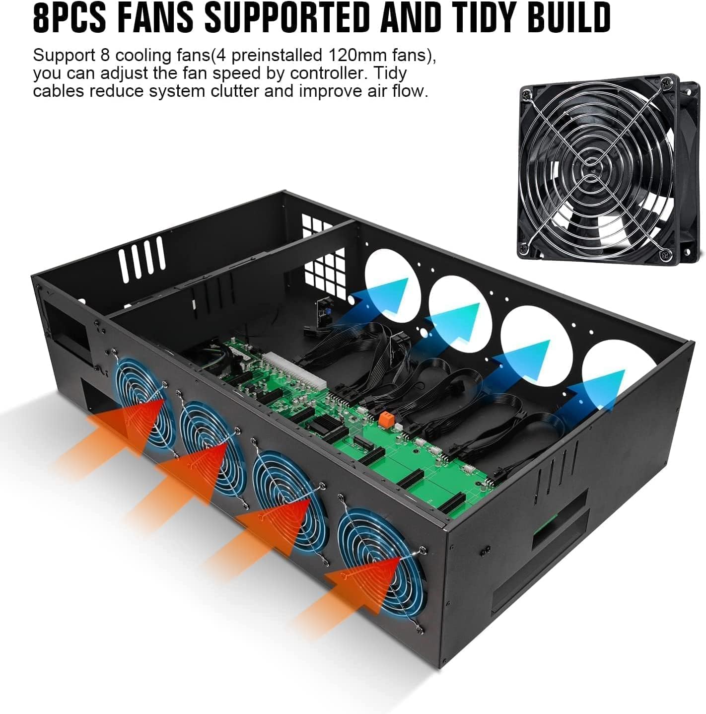 8 Ports GPU Mining Frame Case with 8 Cooling Fans Q572