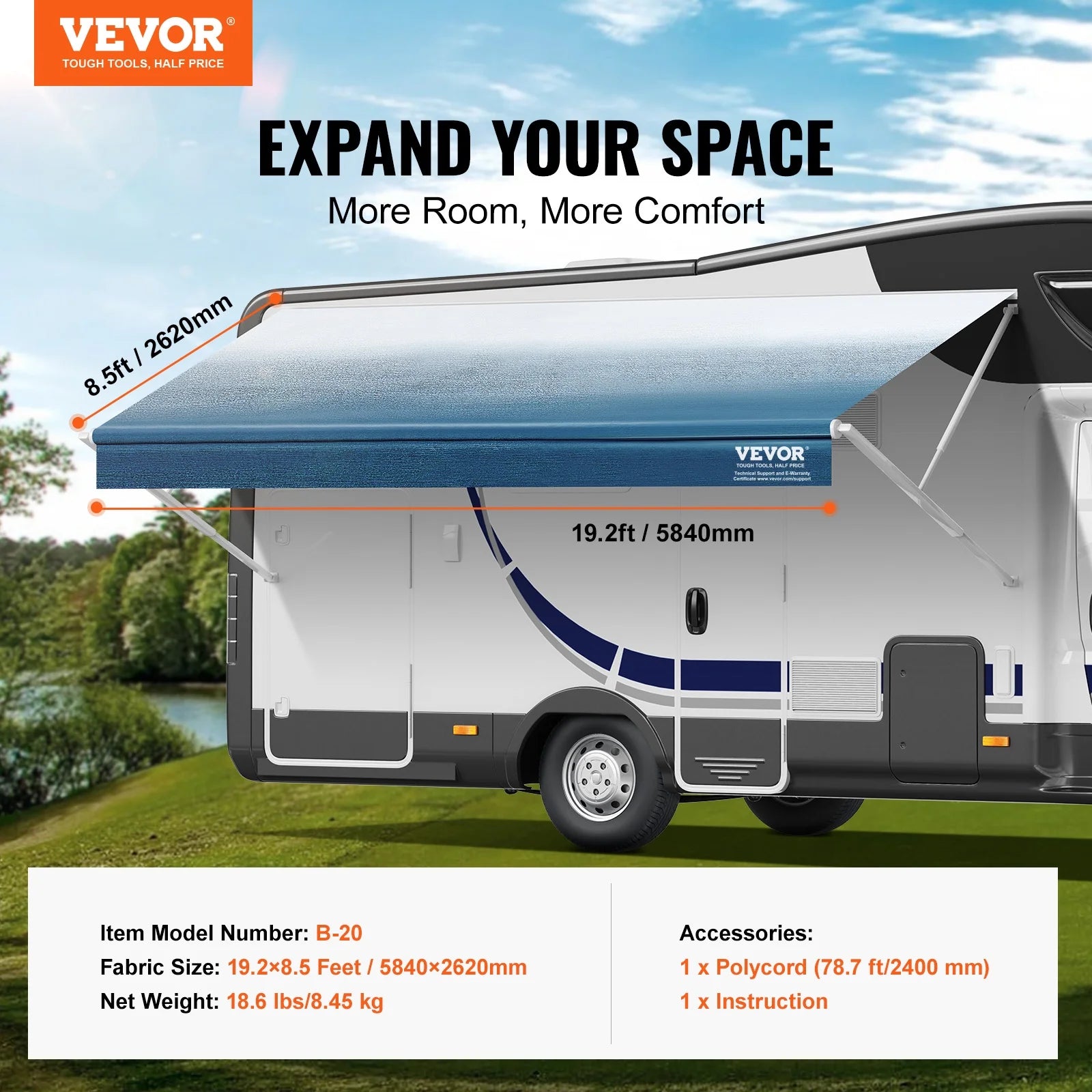 20' RV Awning Fabric Replacement Waterproof Fabric I685554