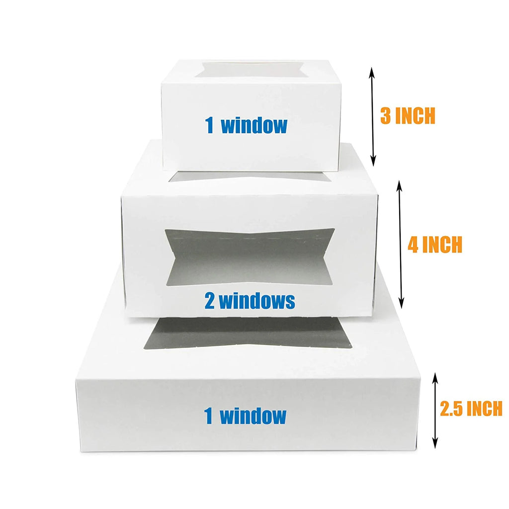 [25 Pack] White Cardboard Pie Box with Window 10x10x2.5" C7644