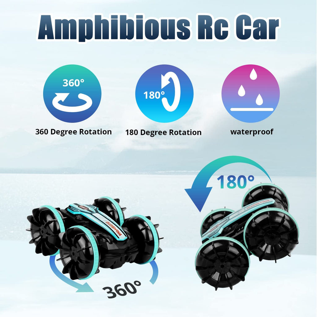 Amphibious Remote Control Car, 2.4GHz Gesture Sensor 4WD Remote Control Boat, 360° Rotating Waterproof RC Stunt Car O570