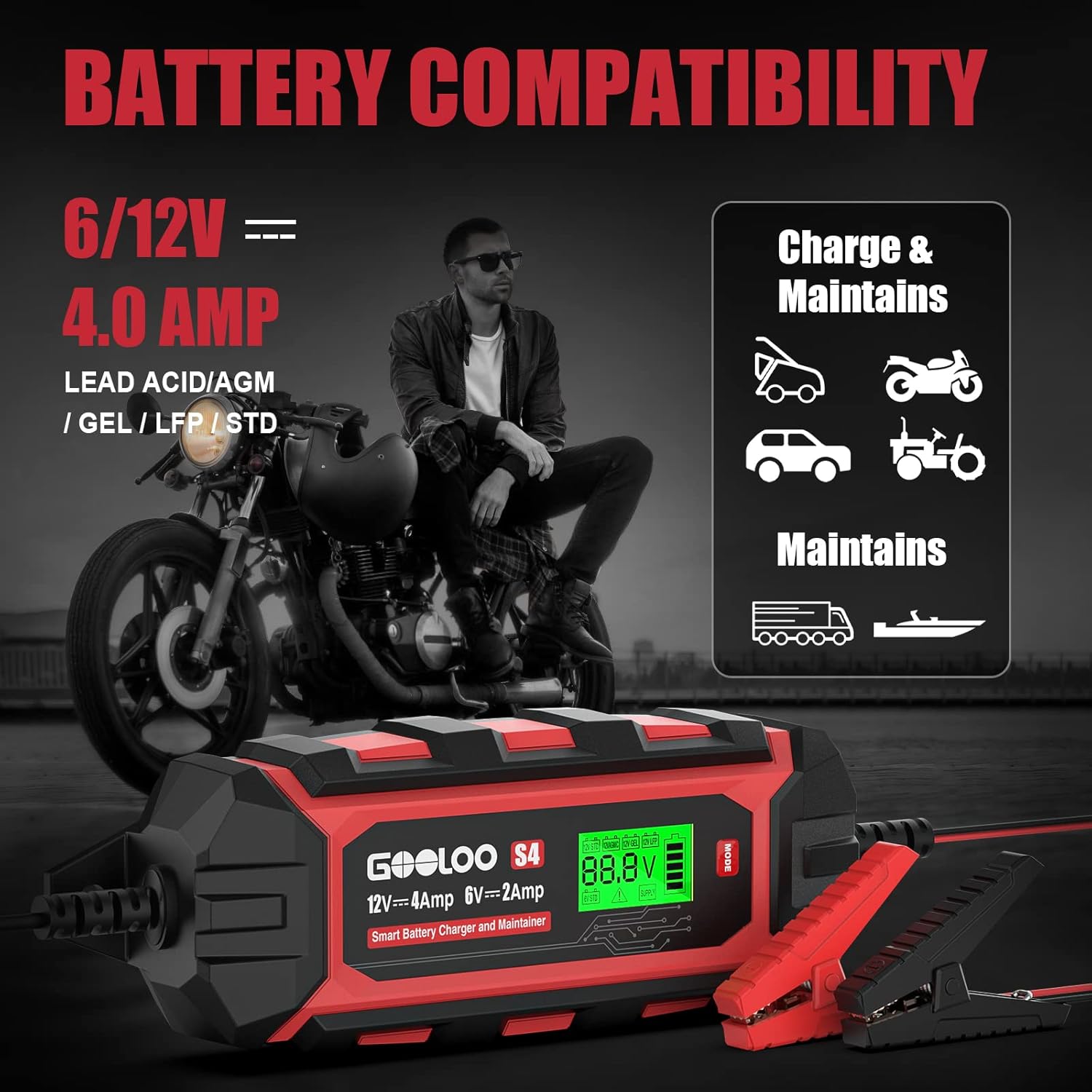 4-Amp 12V/4A Car Battery Charger Maintainer, Pack of 2 T3712
